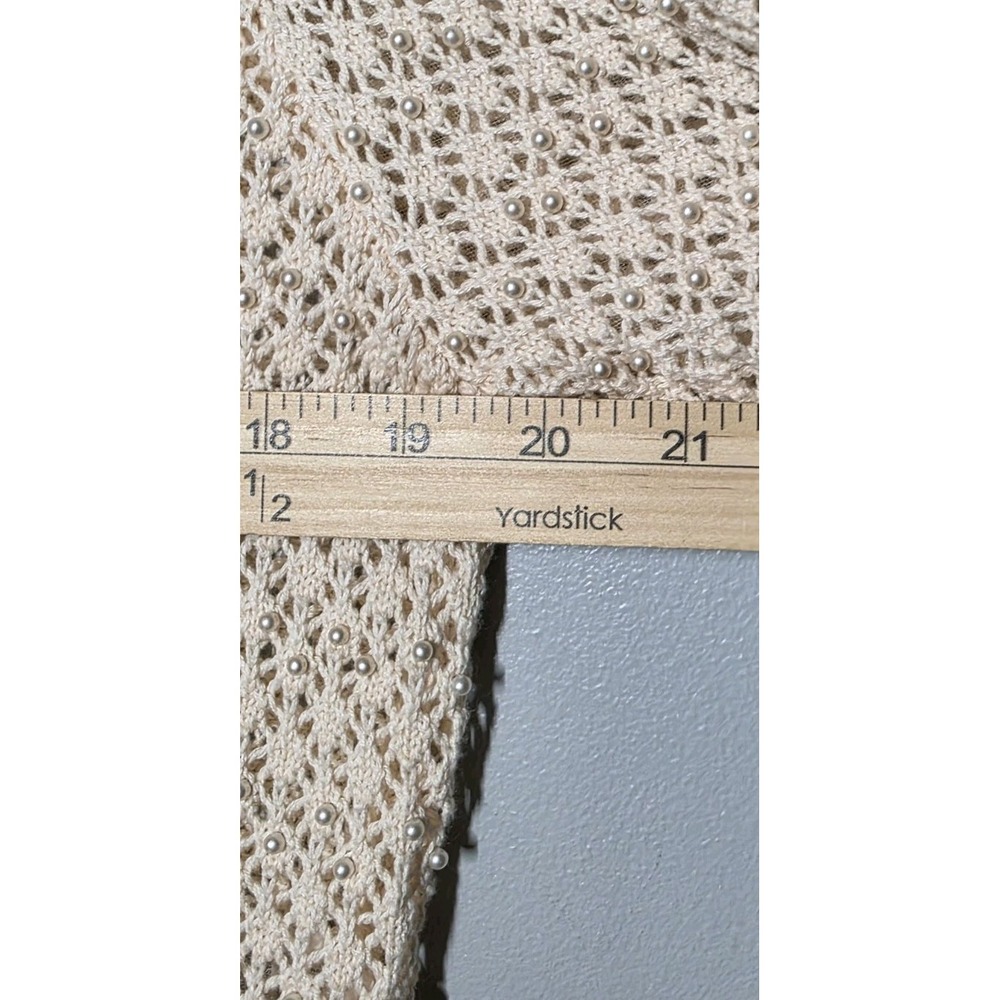 Sioni Womens‎ Size Large Peach Faux Pearl Beaded Sweater Cardigan Crochet - Picture 5 of 7